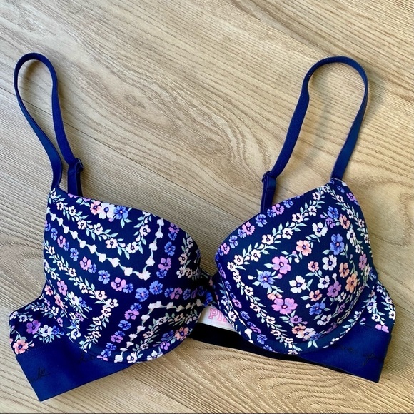 PINK by VS Wear Everywhere Push-up Blue & Pink Floral Bra - Picture 3 of 8